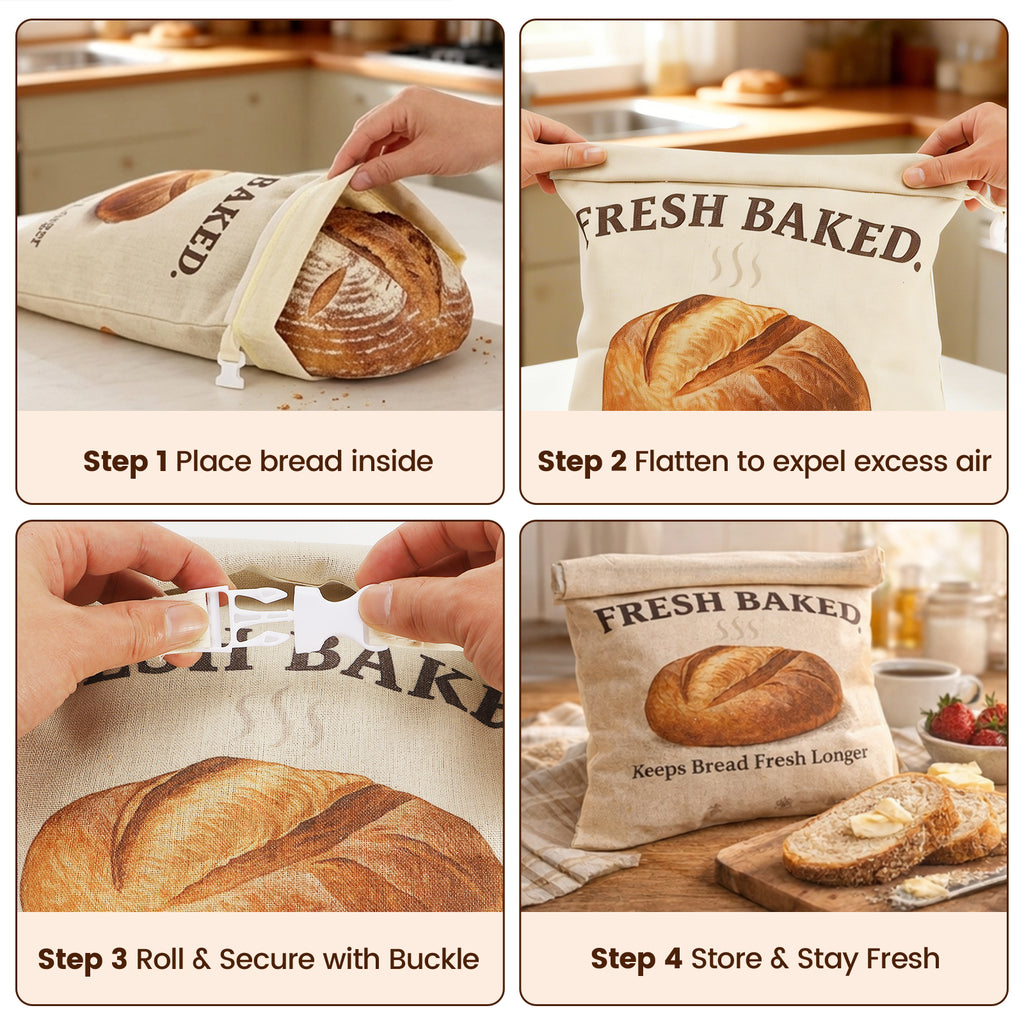 2 Pack XL Beeswax Bread Bags with [Removable Liner] for Easy Cleaning - Reusable Organic Linen Sourdough Bread Bag for Homemade Bread - Large Food Storage Bag with Buckle Closure to Keep Fresh