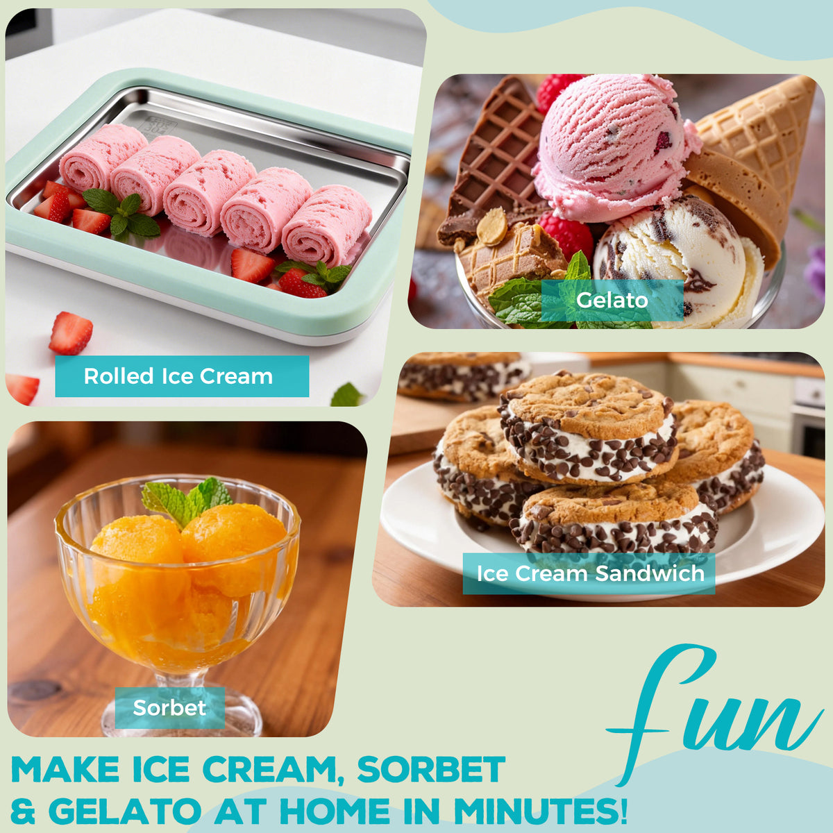 Rolled Ice Cream Maker with Quick Start Guide - DIY Instant Ice Cream Tray Kit, Includes 2 Scrapers for Manual Homemade Ice Cream Rolls, Frozen Yogurt, Sorbets & Slushies, No Electricity Needed