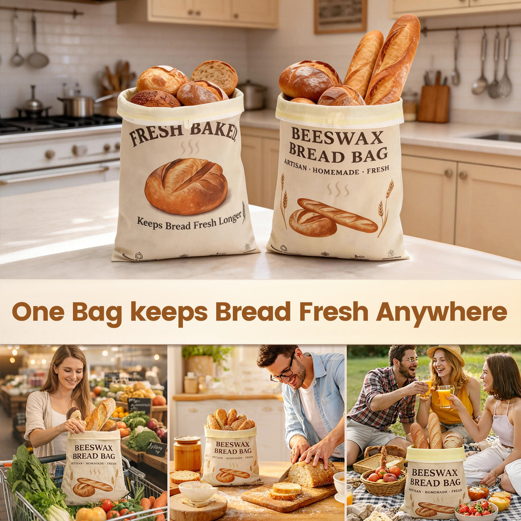 2 Pack XL Beeswax Bread Bags with [Removable Liner] for Easy Cleaning - Reusable Organic Linen Sourdough Bread Bag for Homemade Bread - Large Food Storage Bag with Buckle Closure to Keep Fresh