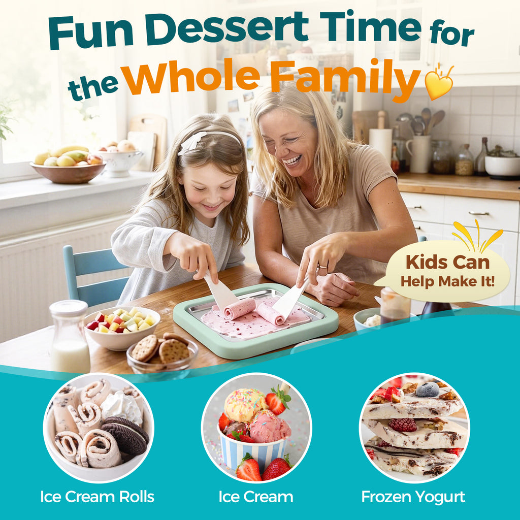 Rolled Ice Cream Maker with Quick Start Guide - DIY Instant Ice Cream Tray Kit, Includes 2 Scrapers for Manual Homemade Ice Cream Rolls, Frozen Yogurt, Sorbets & Slushies, No Electricity Needed