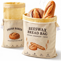 2 Pack XL Beeswax Bread Bags with [Removable Liner] for Easy Cleaning - Reusable Organic Linen Sourdough Bread Bag for Homemade Bread - Large Food Storage Bag with Buckle Closure to Keep Fresh