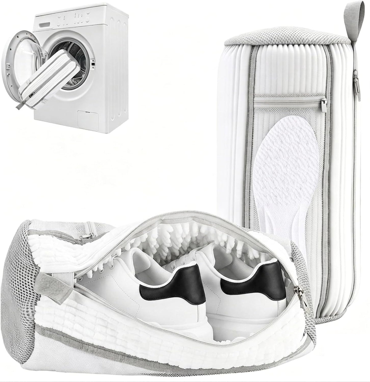 Shoe Washing Machine Bag 2 Pack, Laundry Shoe Bags with Insole Pocket, Reusable Shoe Cleaning Bags for Washer and Dryer, Protective 360° Deep Clean for Sneakers Tennis All Shoes Types