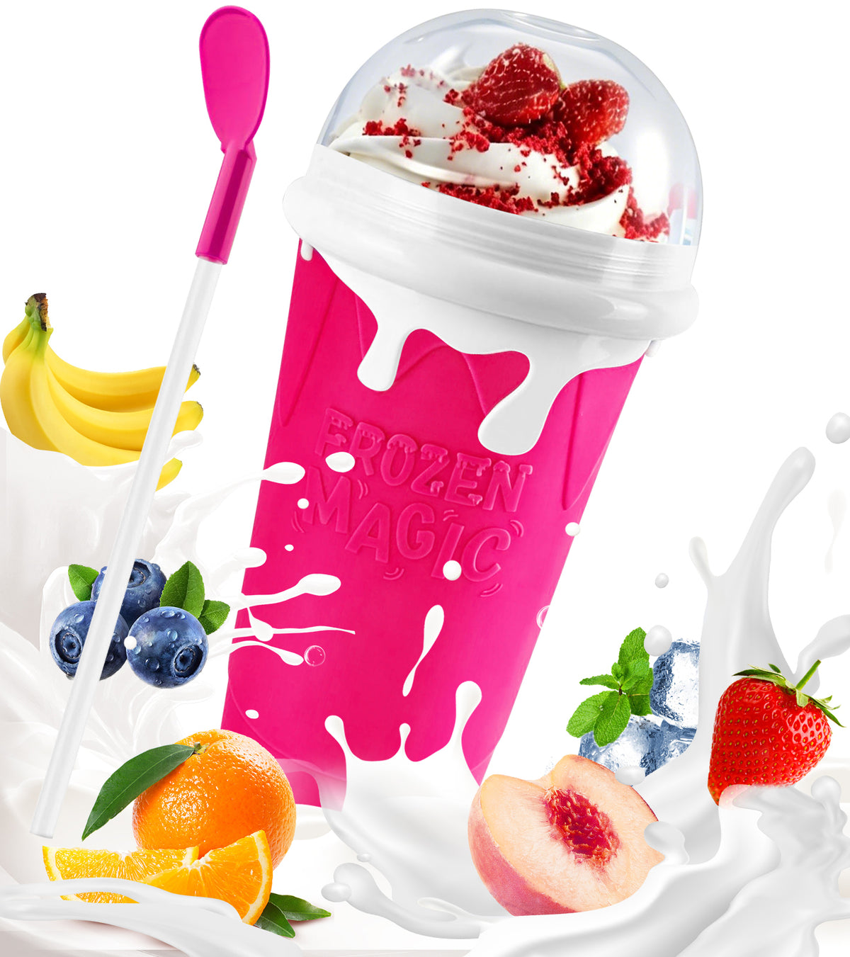 Slushie Cup, DIY Magic Slushy Maker Cup, Cool Stuff Things Gadgets for Juices Milk Yogurt Ice Cream Make, Quick Frozen Slushy Cups with Lids & Straw for Boys Girls Teens Kids