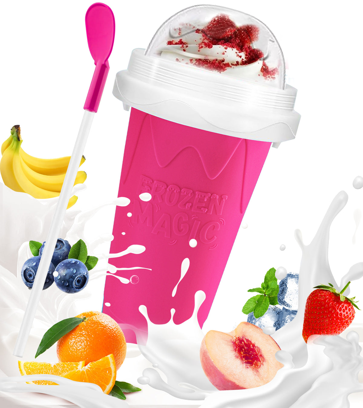 Slushie Cup, DIY Magic Slushy Maker Cup, Cool Stuff Things Gadgets for Juices Milk Yogurt Ice Cream Make, Quick Frozen Slushy Cups with Lids & Straw for Boys Girls Teens Kids