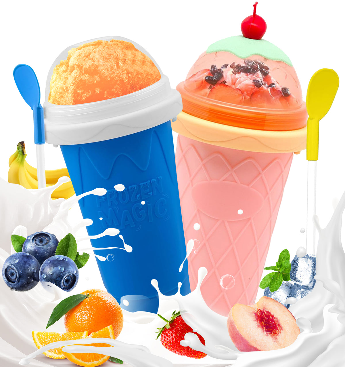 Slushie Cup, Slushy Maker Cup, DIY Magic Frozen Squeeze Cups with Lid & Straw for Ice Cream Juice Milk, Cool Stuff Things for Teens Kids Family
