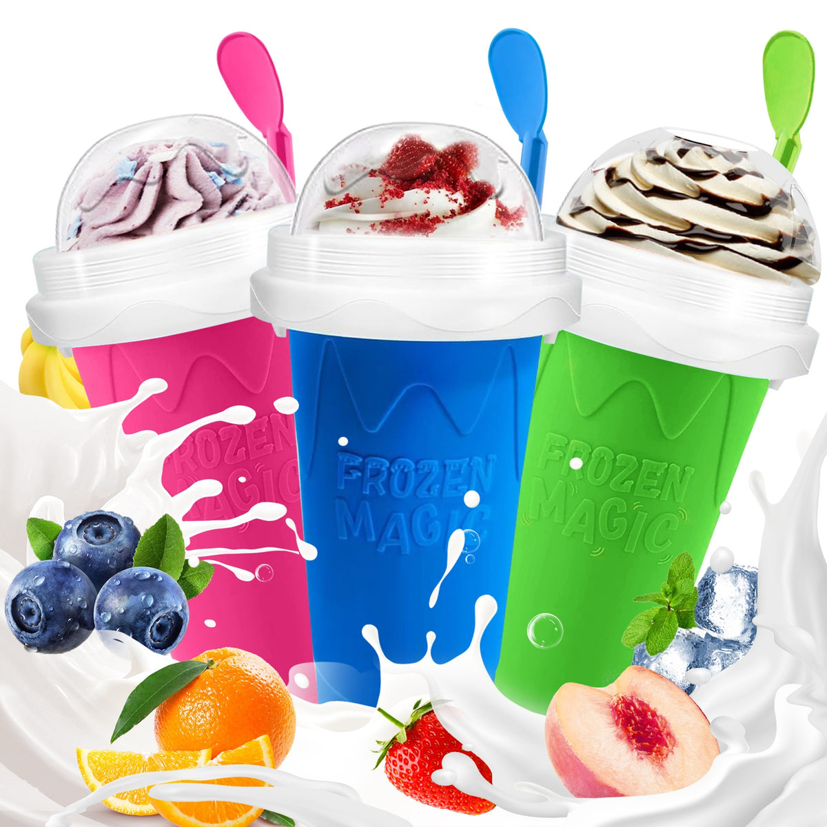 Slushie Cup, Slushy Maker Cup, DIY Magic Frozen Squeeze Cups with Lid & Straw for Ice Cream Juice Milk, Cool Stuff Things for Teens Kids Family