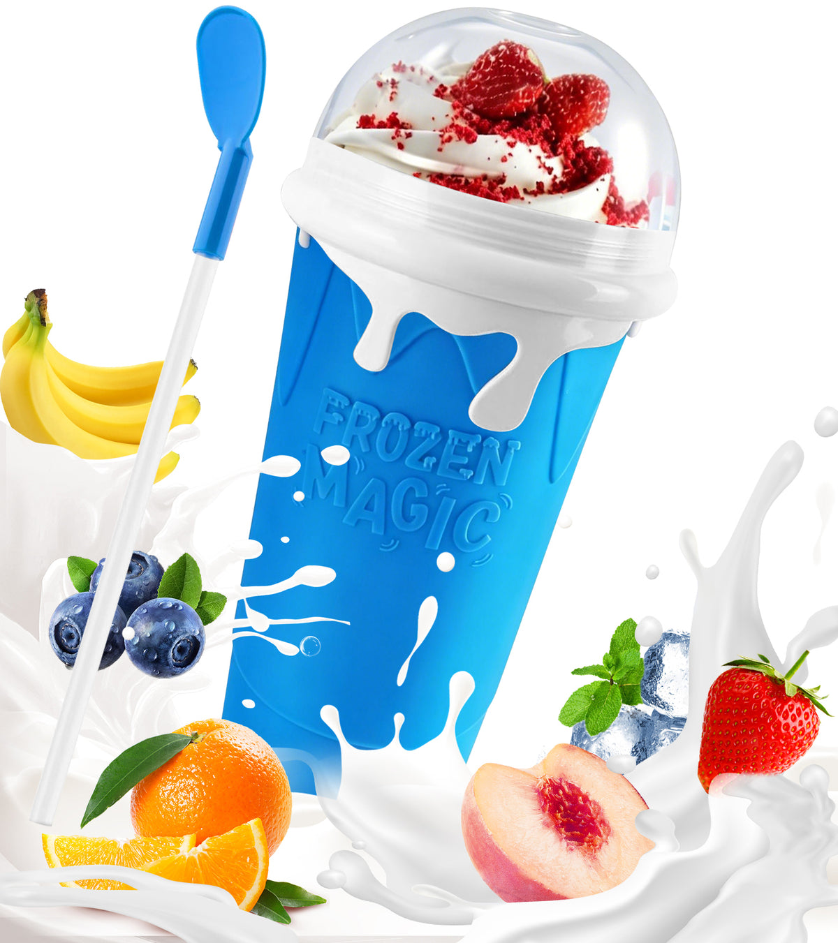 Slushie Cup, DIY Magic Slushy Maker Cup, Cool Stuff Things Gadgets for Juices Milk Yogurt Ice Cream Make, Quick Frozen Slushy Cups with Lids & Straw for Boys Girls Teens Kids