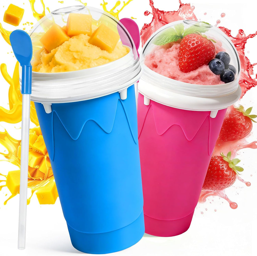 500ML Slushie Cup, DIY Magic Slushy Maker Cup, Cool Stuff Things Gadgets for Juices Milk Ice Cream Make, Quick Frozen Squeeze Slushy Cups with Lids & Straw for Teens Kids Family