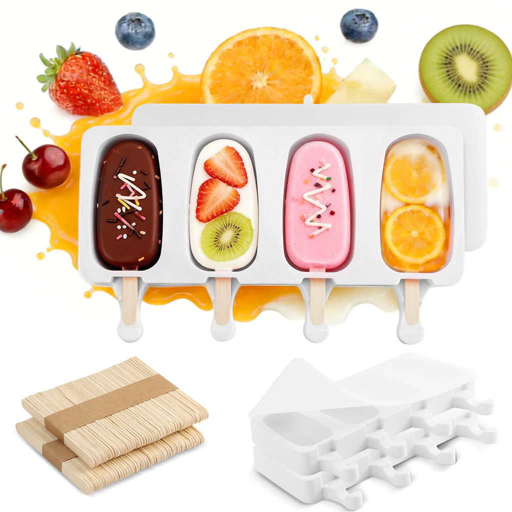 3 Set Popsicles Molds with Lids, Large Cake Pop Mold Cakesicle Mold 4 Cavities with 100 Wooden Sticks, Silicone Reusable Ice Pop Molds for Cake Pops, Ice Pops, Cakesicles, Ice Cream