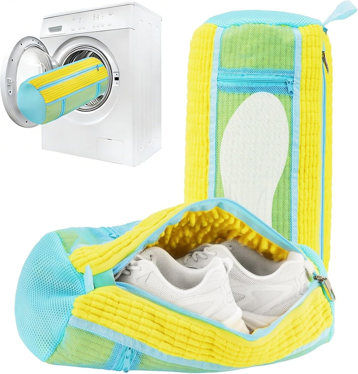 Shoe Washing Machine Bag 2 Pack, Laundry Shoe Bags with Insole Pocket, Reusable Shoe Cleaning Bags for Washer and Dryer, Protective 360° Deep Clean for Sneakers Tennis All Shoes Types