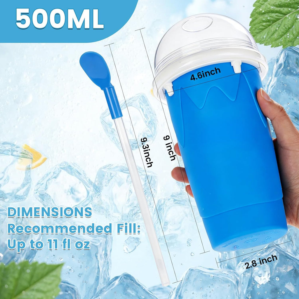 500ML Slushie Cup, DIY Magic Slushy Maker Cup, Cool Stuff Things Gadgets for Juices Milk Ice Cream Make, Quick Frozen Squeeze Slushy Cups with Lids & Straw for Teens Kids Family
