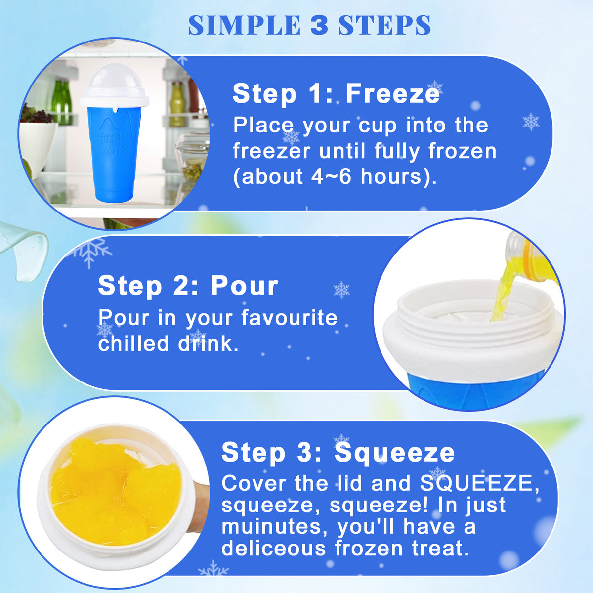 Slushie Cup, Slushy Maker Cup, DIY Magic Frozen Squeeze Cups with Lid & Straw for Ice Cream Juice Milk, Cool Stuff Things for Teens Kids Family