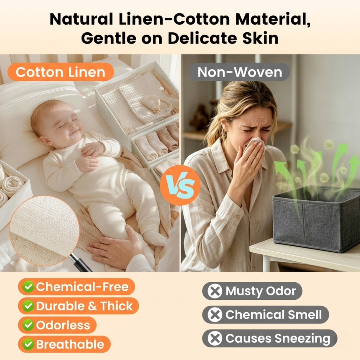 Premium Natural Linen Drawer Organizer Clothes, 21 Pack Dresser Organizer for Baby Clothes, Underwear, Socks, 3 Sizes Foldable Closet Organization and Storage Bins for Nursery, Bedroom (Beige)