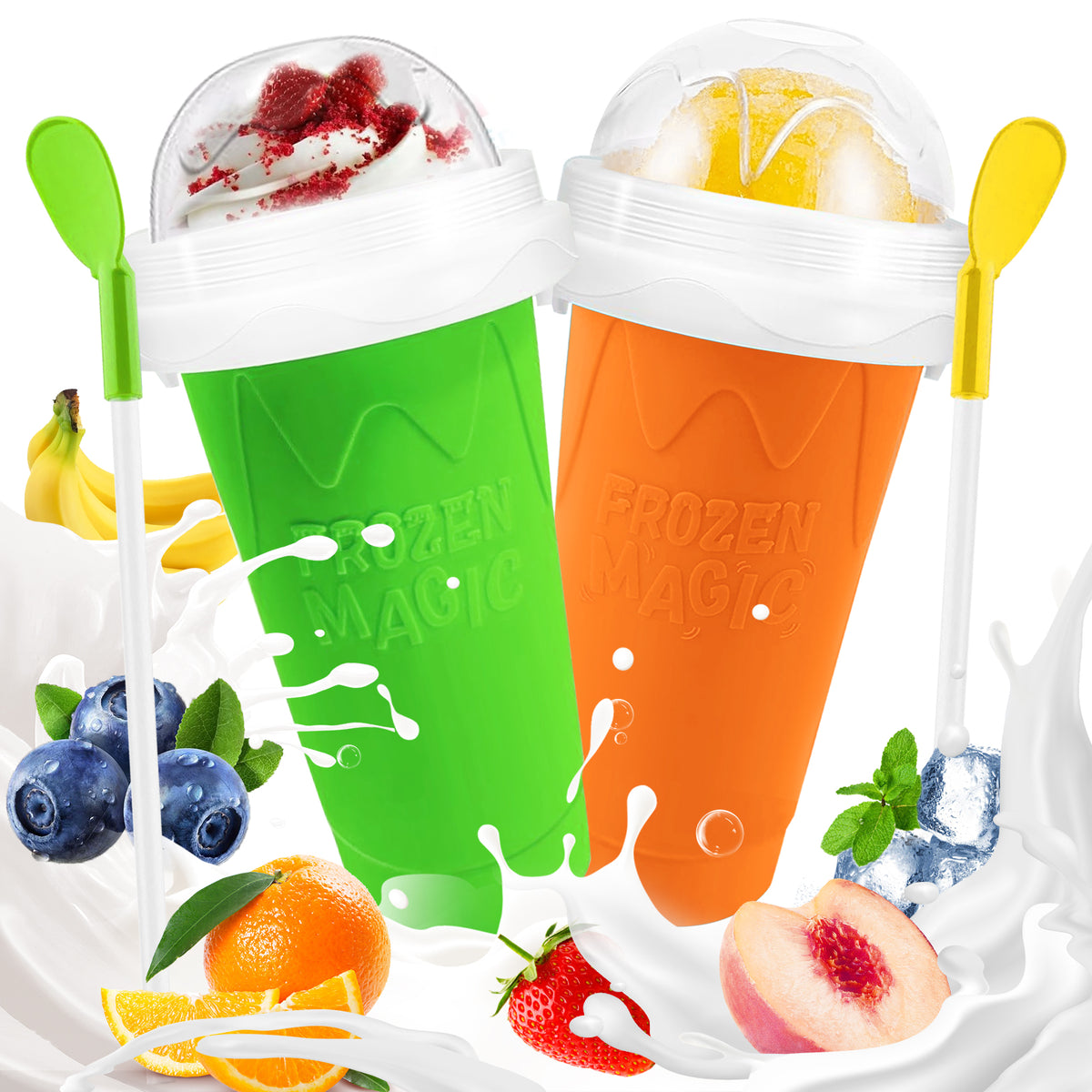 Slushie Cup, Slushy Maker Cup, DIY Magic Frozen Squeeze Cups with Lid & Straw for Ice Cream Juice Milk, Cool Stuff Things for Teens Kids Family