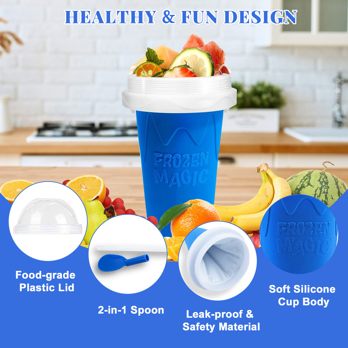 Slushie Cup, Slushy Maker Cup, DIY Magic Frozen Squeeze Cups with Lid & Straw for Ice Cream Juice Milk, Cool Stuff Things for Teens Kids Family