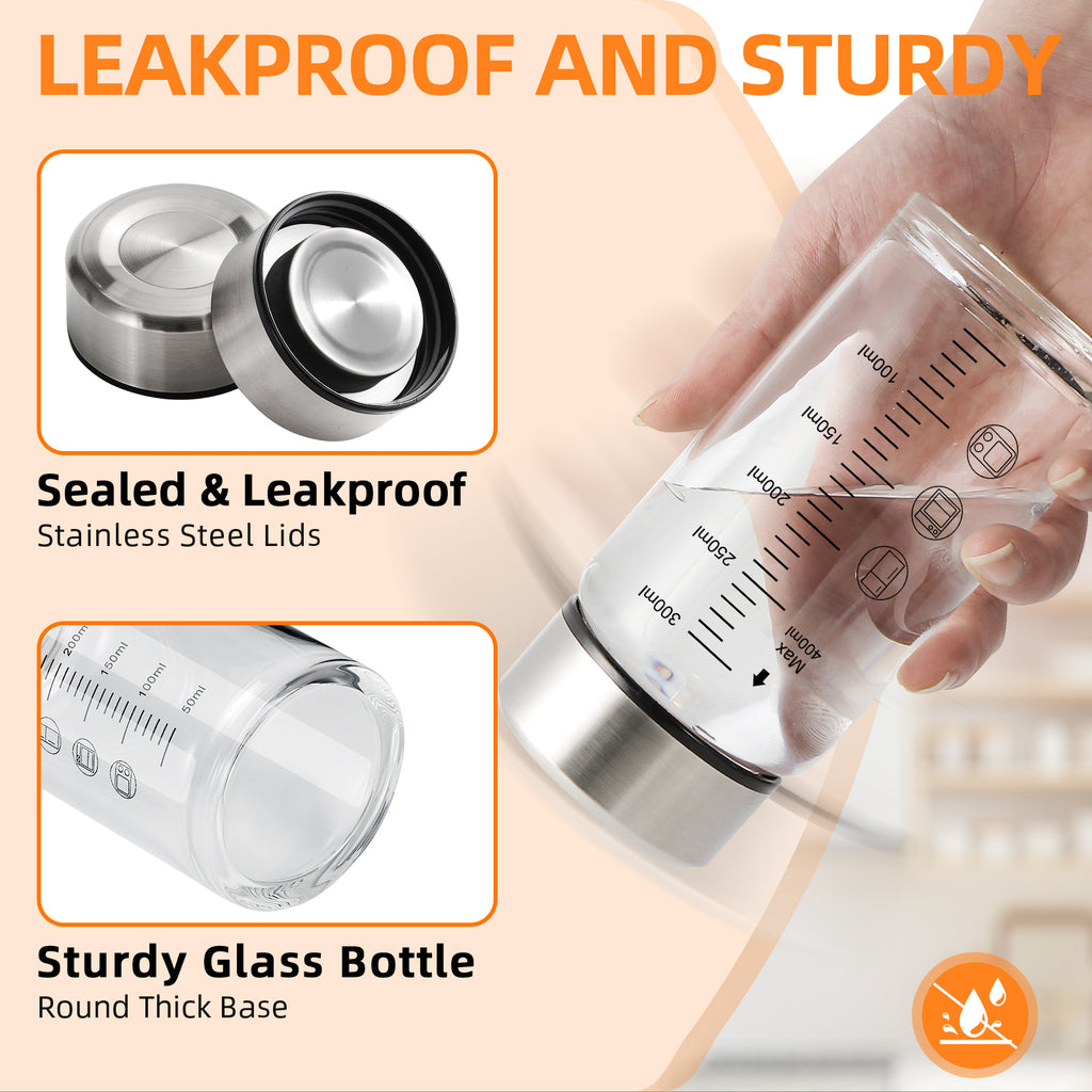 12oz Glass Juice Bottles with Lids 4-Pack, Wide Mouth Reusable Water Bottles for Juicing, Smoothies, Infused Water - Leakproof BPA Free Premium Clear Glass & Stainless Steel Lids, Fridge Safe