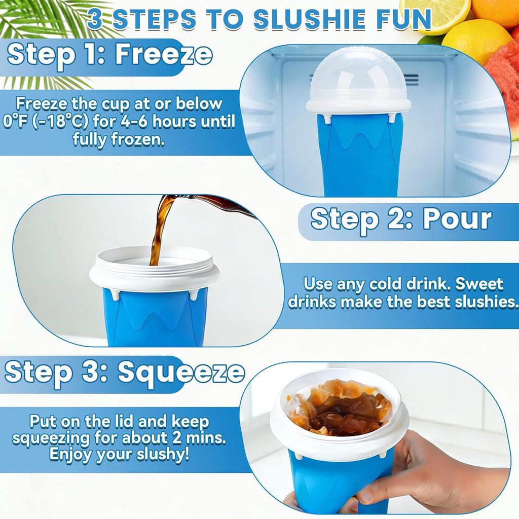 500ML Slushie Cup, DIY Magic Slushy Maker Cup, Cool Stuff Things Gadgets for Juices Milk Ice Cream Make, Quick Frozen Squeeze Slushy Cups with Lids & Straw for Teens Kids Family