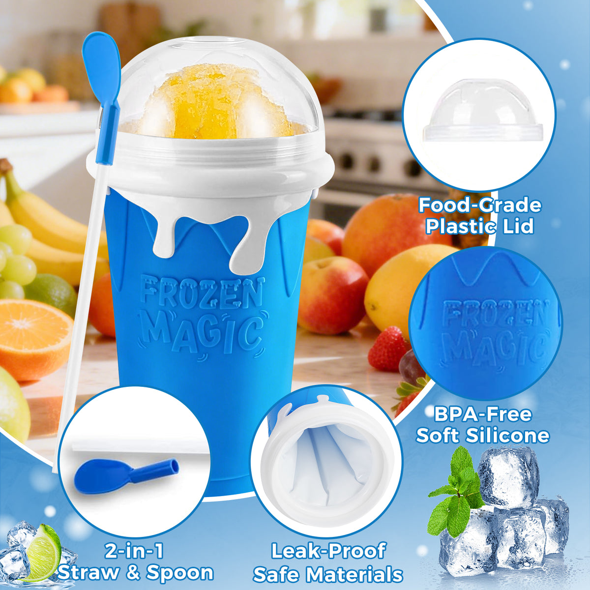 Slushie Cup, DIY Magic Slushy Maker Cup, Cool Stuff Things Gadgets for Juices Milk Yogurt Ice Cream Make, Quick Frozen Slushy Cups with Lids & Straw for Boys Girls Teens Kids