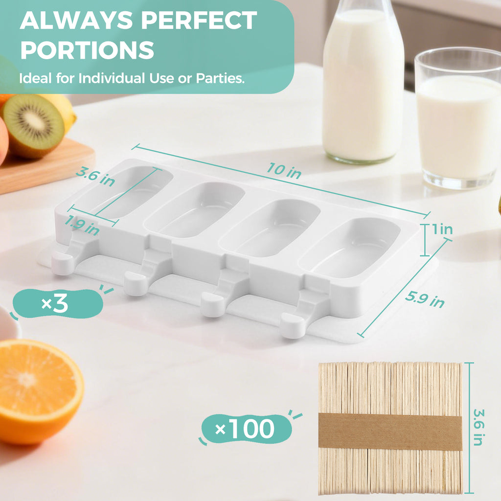 3 Set Popsicles Molds with Lids, Large Cake Pop Mold Cakesicle Mold 4 Cavities with 100 Wooden Sticks, Silicone Reusable Ice Pop Molds for Cake Pops, Ice Pops, Cakesicles, Ice Cream