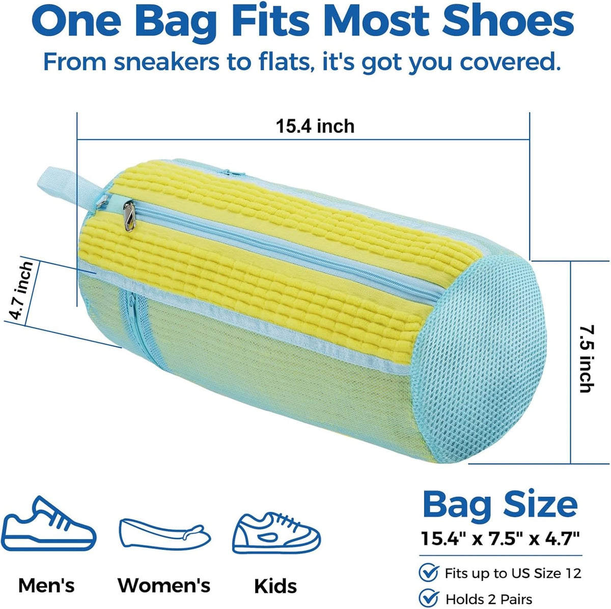 Shoe Washing Machine Bag 2 Pack, Laundry Shoe Bags with Insole Pocket, Reusable Shoe Cleaning Bags for Washer and Dryer, Protective 360° Deep Clean for Sneakers Tennis All Shoes Types