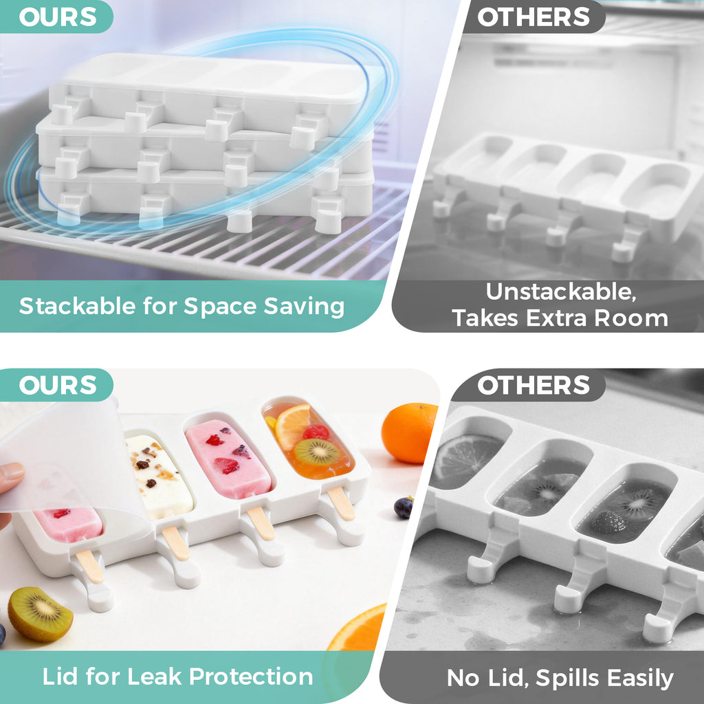 3 Set Popsicles Molds with Lids, Large Cake Pop Mold Cakesicle Mold 4 Cavities with 100 Wooden Sticks, Silicone Reusable Ice Pop Molds for Cake Pops, Ice Pops, Cakesicles, Ice Cream