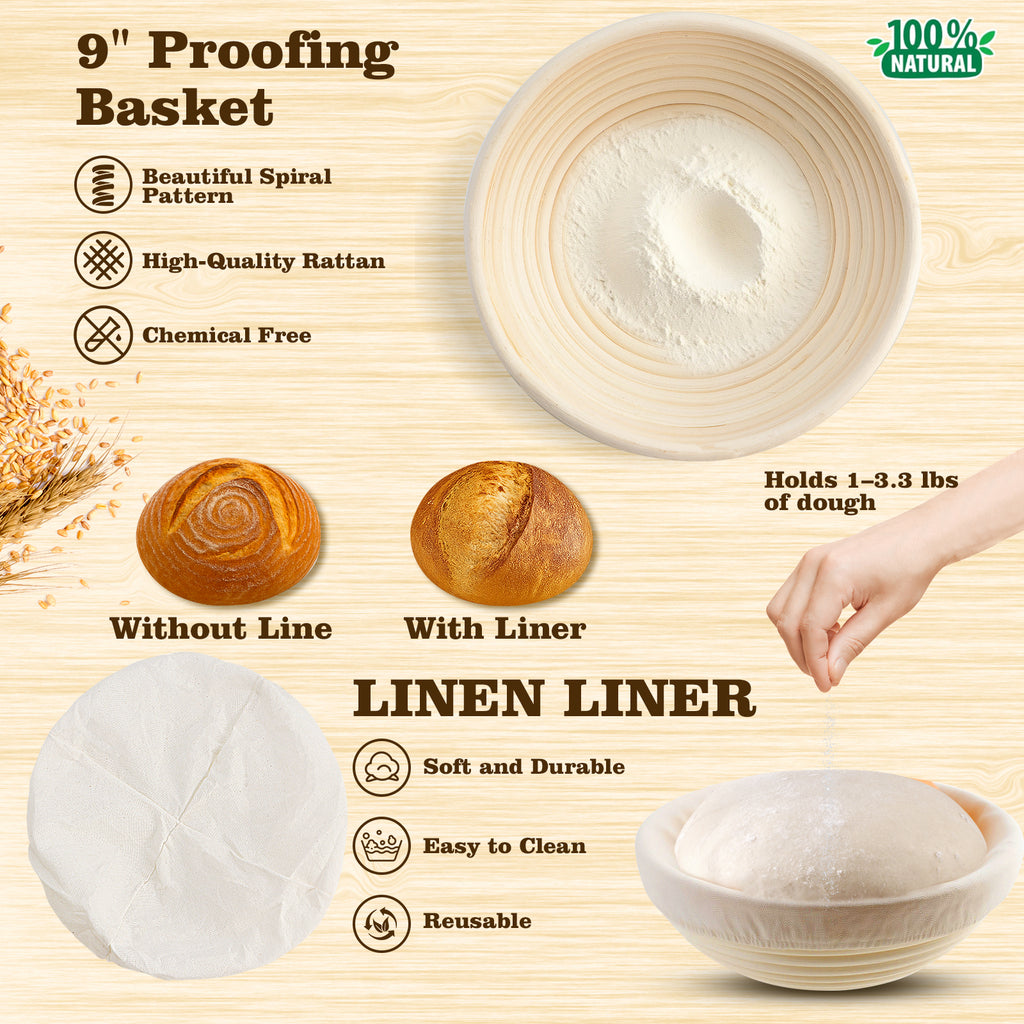 Complete Sourdough Starter Kit, 9 Inch Bread Proofing Basket, 24 Oz Sourdough Starter Jar Kit, Sourdough Bread Baking Supplies, Sour Dough Starter Kits for Beginners Home Bakers Wife Mom
