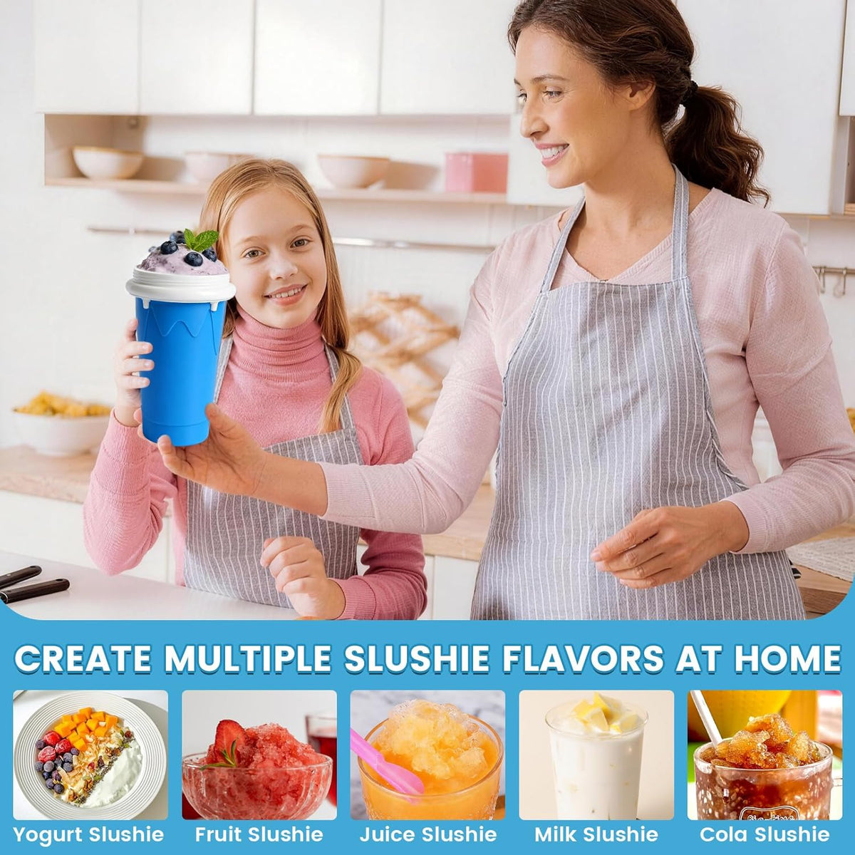 500ML Slushie Cup, DIY Magic Slushy Maker Cup, Cool Stuff Things Gadgets for Juices Milk Ice Cream Make, Quick Frozen Squeeze Slushy Cups with Lids & Straw for Teens Kids Family