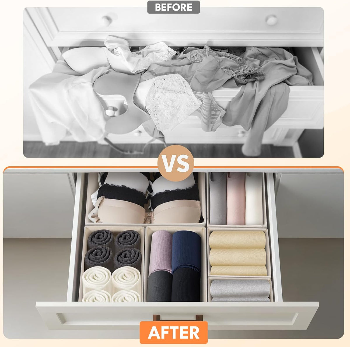 Premium Natural Linen Drawer Organizer Clothes, 21 Pack Dresser Organizer for Baby Clothes, Underwear, Socks, 3 Sizes Foldable Closet Organization and Storage Bins for Nursery, Bedroom (Beige)