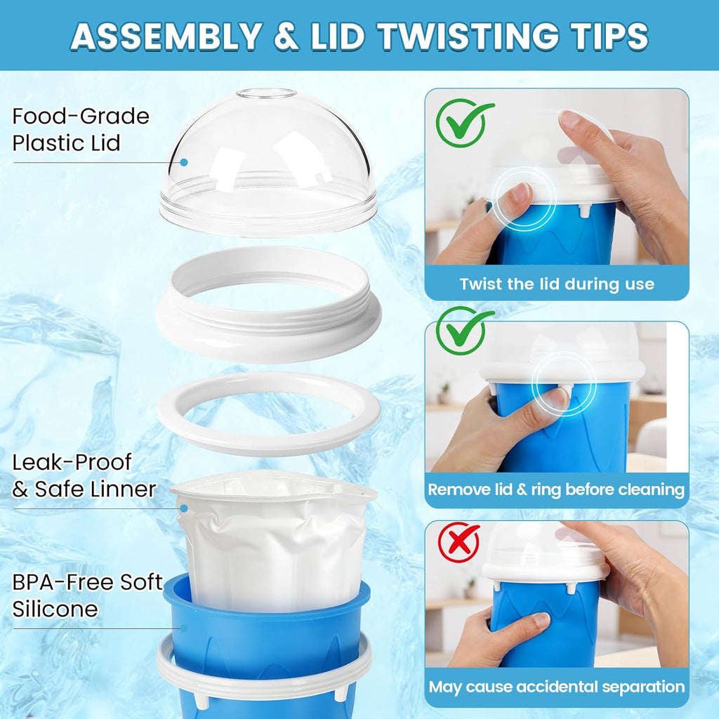 500ML Slushie Cup, DIY Magic Slushy Maker Cup, Cool Stuff Things Gadgets for Juices Milk Ice Cream Make, Quick Frozen Squeeze Slushy Cups with Lids & Straw for Teens Kids Family