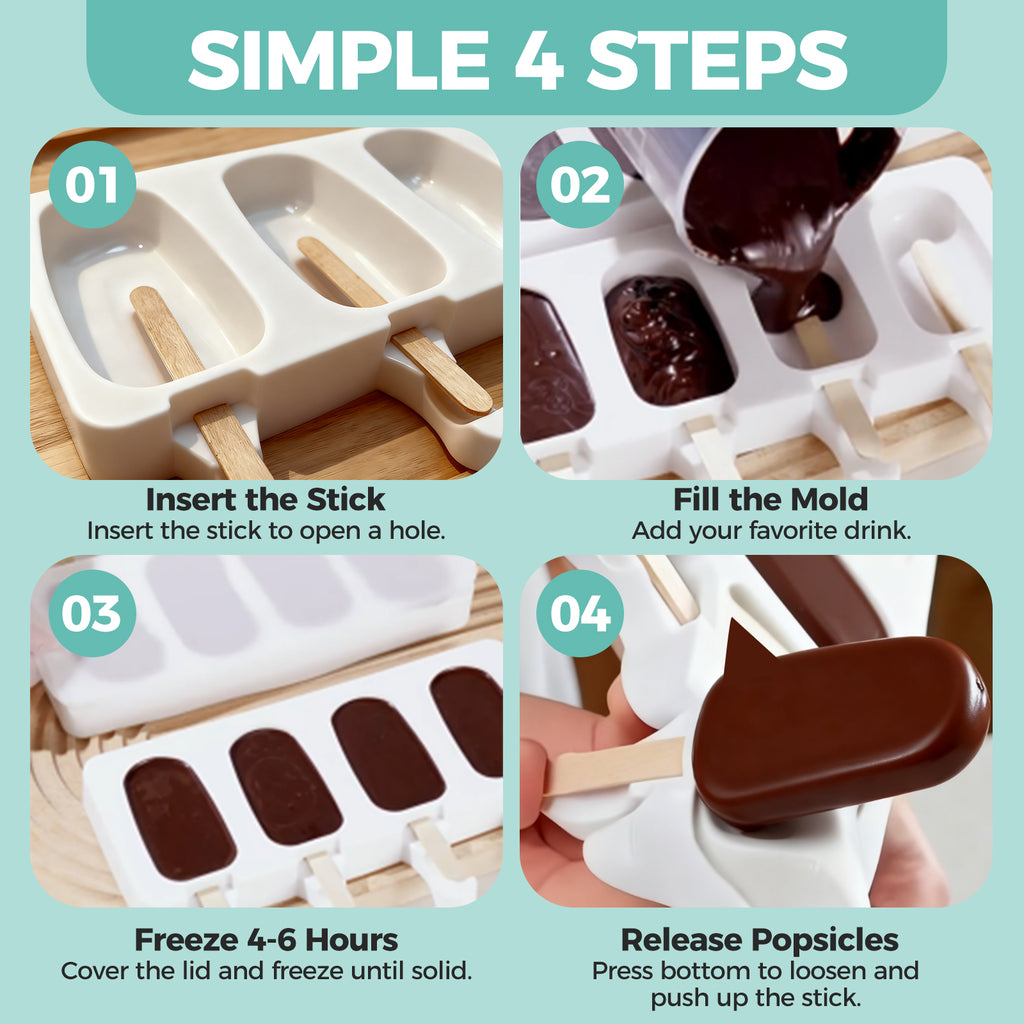 3 Set Popsicles Molds with Lids, Large Cake Pop Mold Cakesicle Mold 4 Cavities with 100 Wooden Sticks, Silicone Reusable Ice Pop Molds for Cake Pops, Ice Pops, Cakesicles, Ice Cream