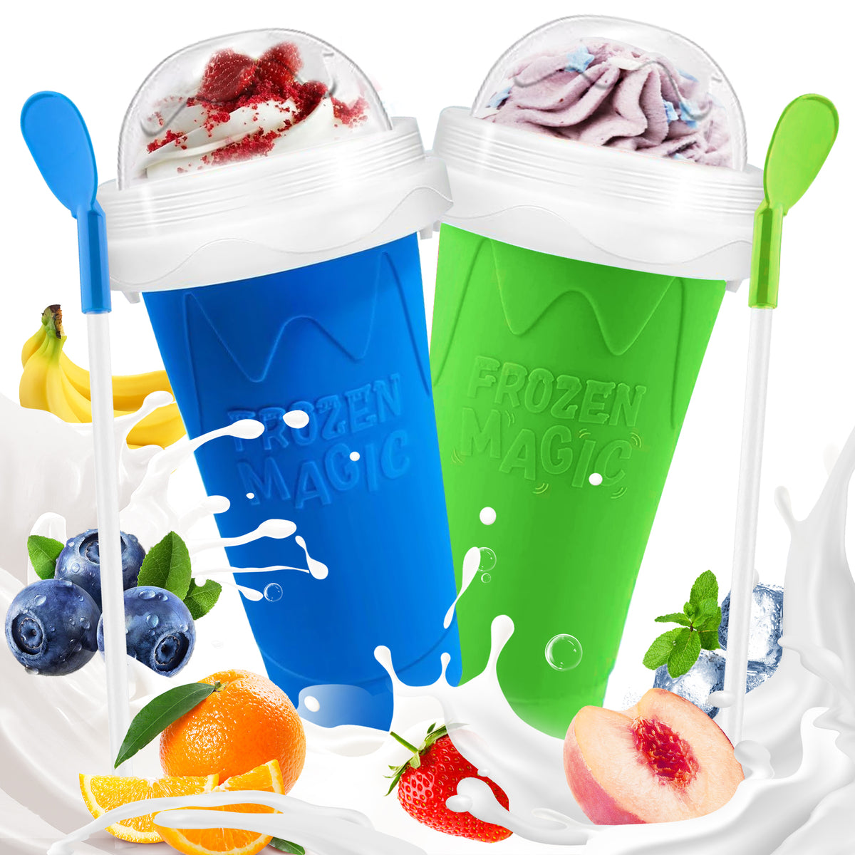 Slushie Cup, Slushy Maker Cup, DIY Magic Frozen Squeeze Cups with Lid & Straw for Ice Cream Juice Milk, Cool Stuff Things for Teens Kids Family