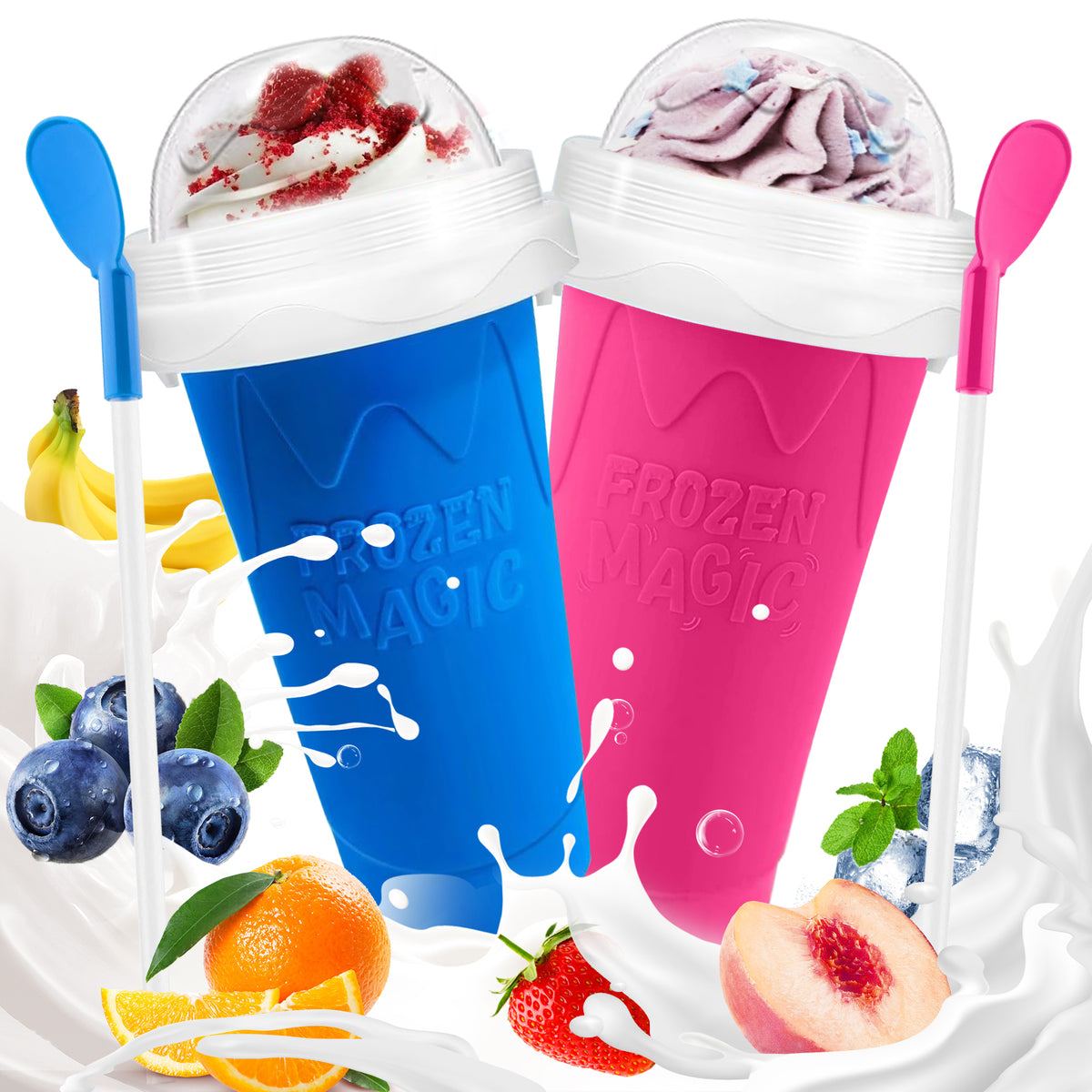 Slushie Cup, Slushy Maker Cup, DIY Magic Frozen Squeeze Cups with Lid & Straw for Ice Cream Juice Milk, Cool Stuff Things for Teens Kids Family