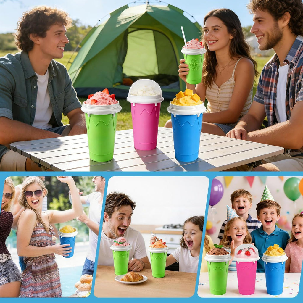 500ML Slushie Cup, DIY Magic Slushy Maker Cup, Cool Stuff Things Gadgets for Juices Milk Ice Cream Make, Quick Frozen Squeeze Slushy Cups with Lids & Straw for Teens Kids Family