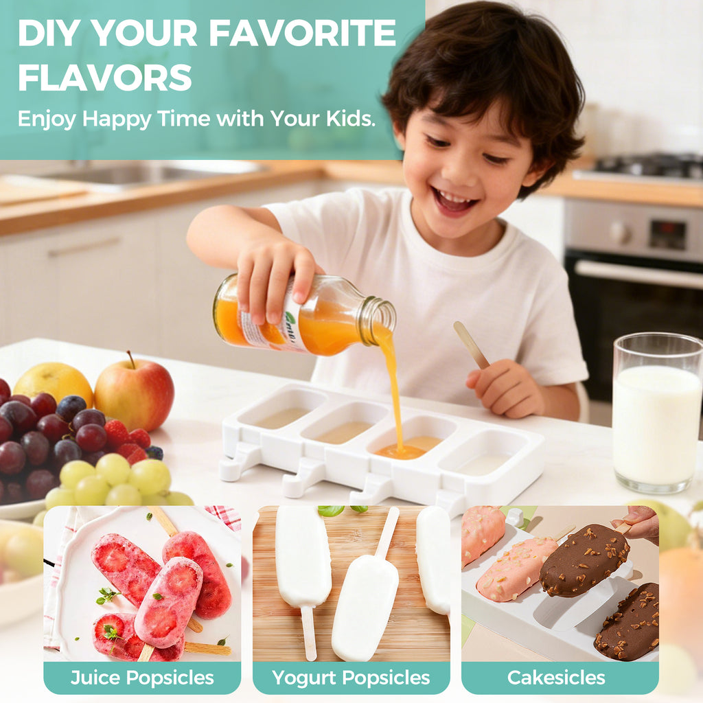 3 Set Popsicles Molds with Lids, Large Cake Pop Mold Cakesicle Mold 4 Cavities with 100 Wooden Sticks, Silicone Reusable Ice Pop Molds for Cake Pops, Ice Pops, Cakesicles, Ice Cream
