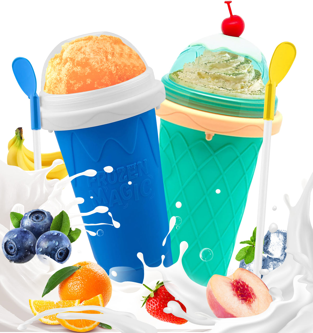 Slushie Cup, Slushy Maker Cup, DIY Magic Frozen Squeeze Cups with Lid & Straw for Ice Cream Juice Milk, Cool Stuff Things for Teens Kids Family
