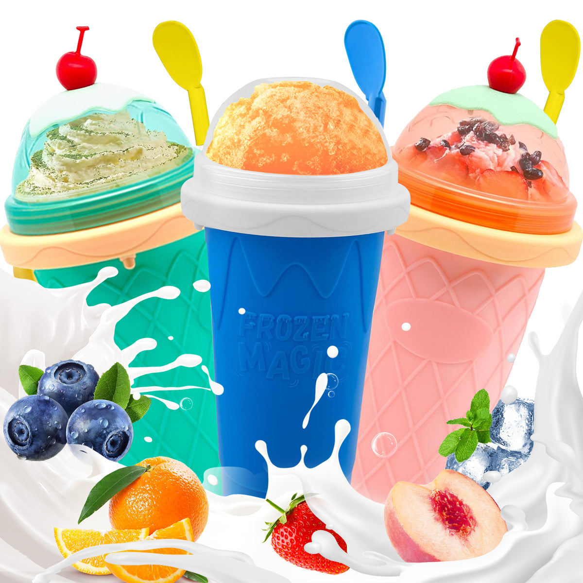 Slushie Cup, Slushy Maker Cup, DIY Magic Frozen Squeeze Cups with Lid & Straw for Ice Cream Juice Milk, Cool Stuff Things for Teens Kids Family