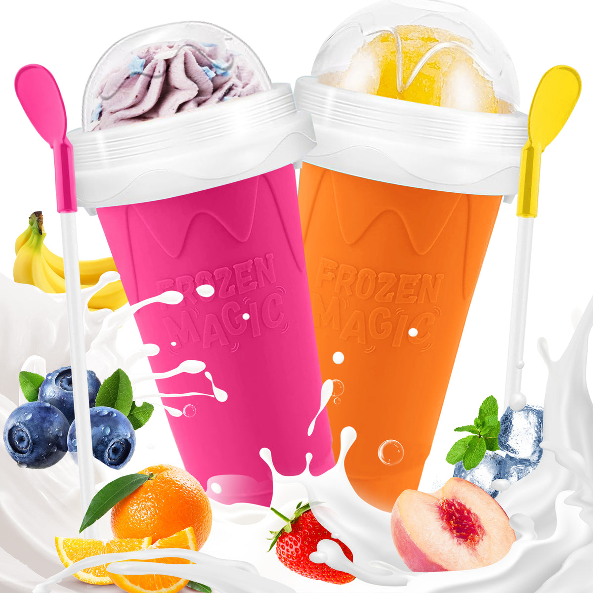 Slushie Cup, Slushy Maker Cup, DIY Magic Frozen Squeeze Cups with Lid & Straw for Ice Cream Juice Milk, Cool Stuff Things for Teens Kids Family